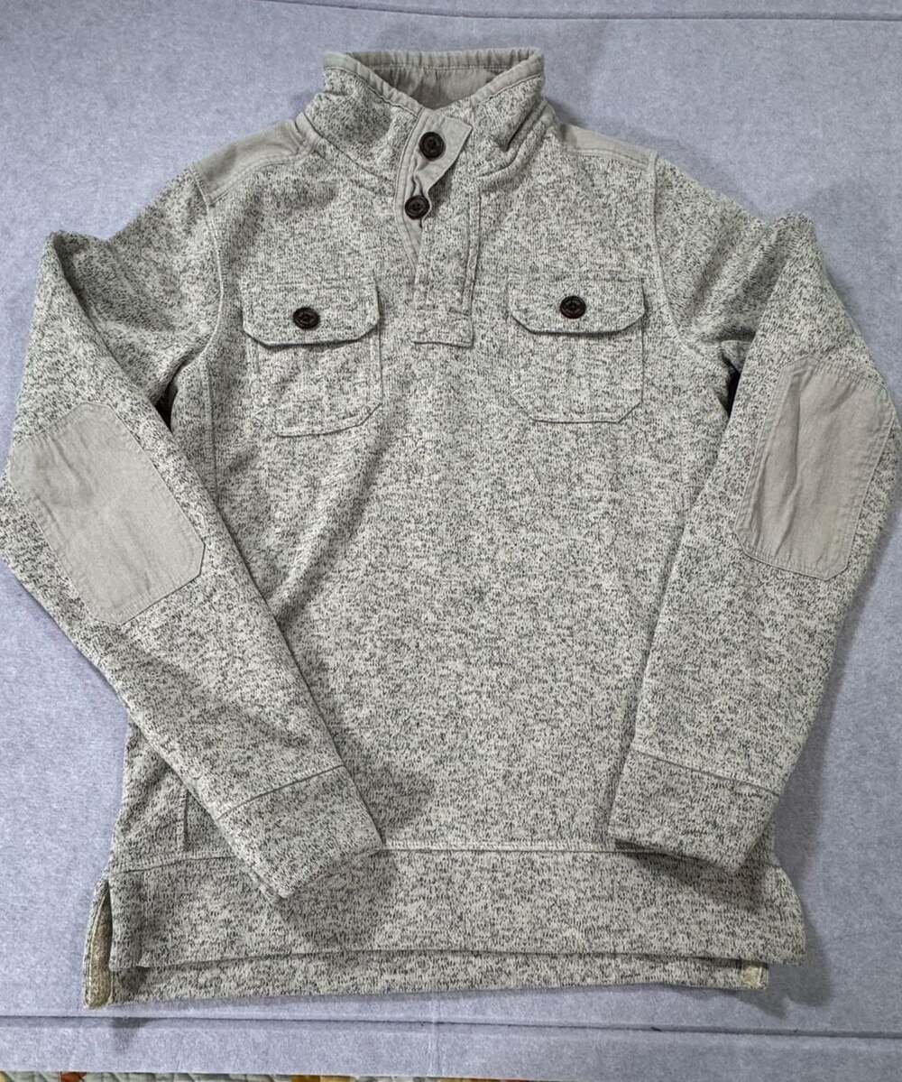 Fatface Pullover Sweater Size XS Grey Marl 1/4 Button Elbow Patches
